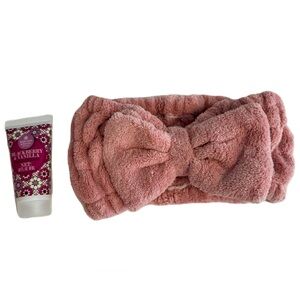 NWOT pink microfiber cosmetic headband & blackberry vanilla lotion